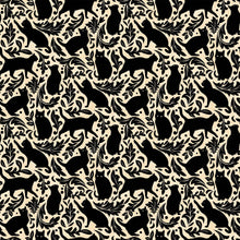 Load image into Gallery viewer, Northcott Hallow's Eve Black Cats Damask , Little Turtle Cottage