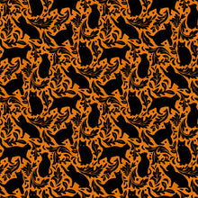 Load image into Gallery viewer, Northcott Hallow's Eve Black Cats Damask, Little Turtle Cottage