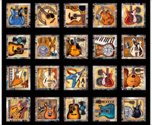 Load image into Gallery viewer, Rock N Roll Fantasy by QT Fabrics, Guitar Picture Patches Panel 30730 J, Little Turtle Cottage