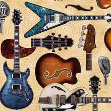 Load image into Gallery viewer, Rock N Roll Fantasy by QT Fabrics, Guitars Tan 30732 A, Little Turtle Cottage