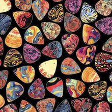 Load image into Gallery viewer, Rock N Roll Fantasy by QT Fabrics, Guitar Pics Black 30734 J, Little Turtle Cottage