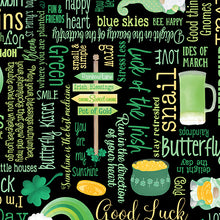 Load image into Gallery viewer, Lucky Gnomes by Kanvas Studio for Benartex Lucky Words Black 12663-12, by the yard