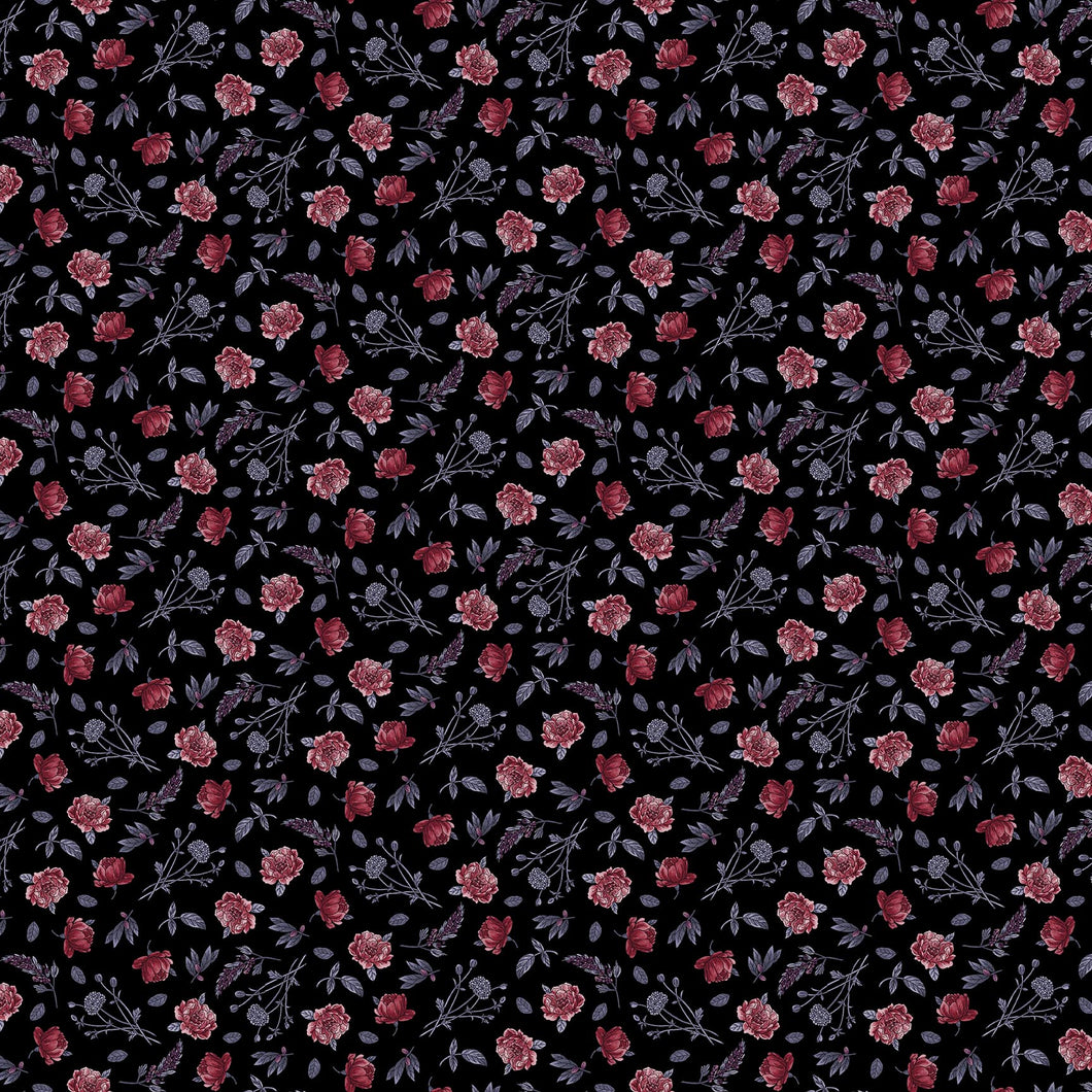 Bones Collection by Studio E Tossed Flower Black 7119-99, by the yard