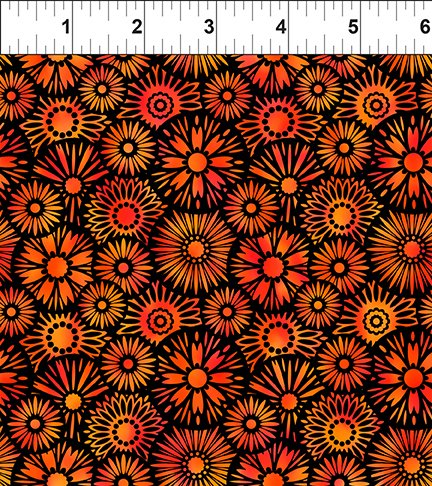 Unusual Garden II Blooms Orange/Black by Jason Yenter 8UGB-1 - Little Turtle Cottage