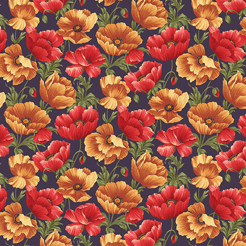 Cats N Quilts from Benartex, Poppies In Bloom Red/Multi 10463 10 - Little Turtle Cottage