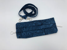 Load image into Gallery viewer, Face Mask 4 layer Pleated - adjustable, with Filter Pocket & Nose Wire, Lanyard, Blue Batik - Little Turtle Cottage