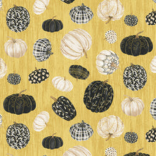 Load image into Gallery viewer, Fall Potpourri by Henry Glass Metallic Tossed Pumpkins Mustard 232M-49 - Little Turtle Cottage