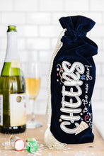 Load image into Gallery viewer, Kimberbell Fill In The Blank Velvet Wine Bags Set of 2 Navy “Cheers to the New Year!” Ltd Edition - Little Turtle Cottage