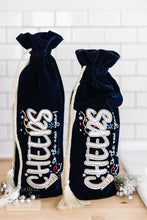 Load image into Gallery viewer, Little Turtle Cottage - Kimberbell Fill In The Blank Velvet Wine Bags Set of 2 Navy “Cheers to the New Year!” Ltd Edition
