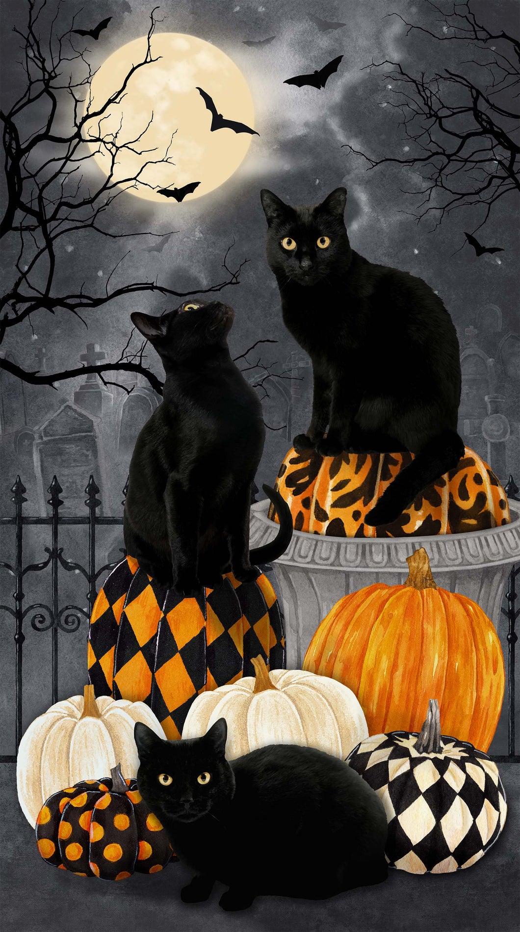 Northcott Hallow's Eve Black Cat/Pumpkins Panel 27080-99, Little Turtle Cottage