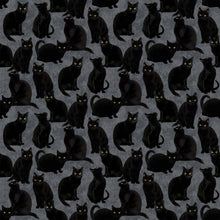 Load image into Gallery viewer, Northcott Hallow&#39;s Eve All Over Black Cats, Little Turtle Cottage
