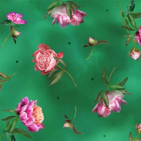 QT Fabrics Peony Romance, Small Tossed Peonies 29373 G, by the yard