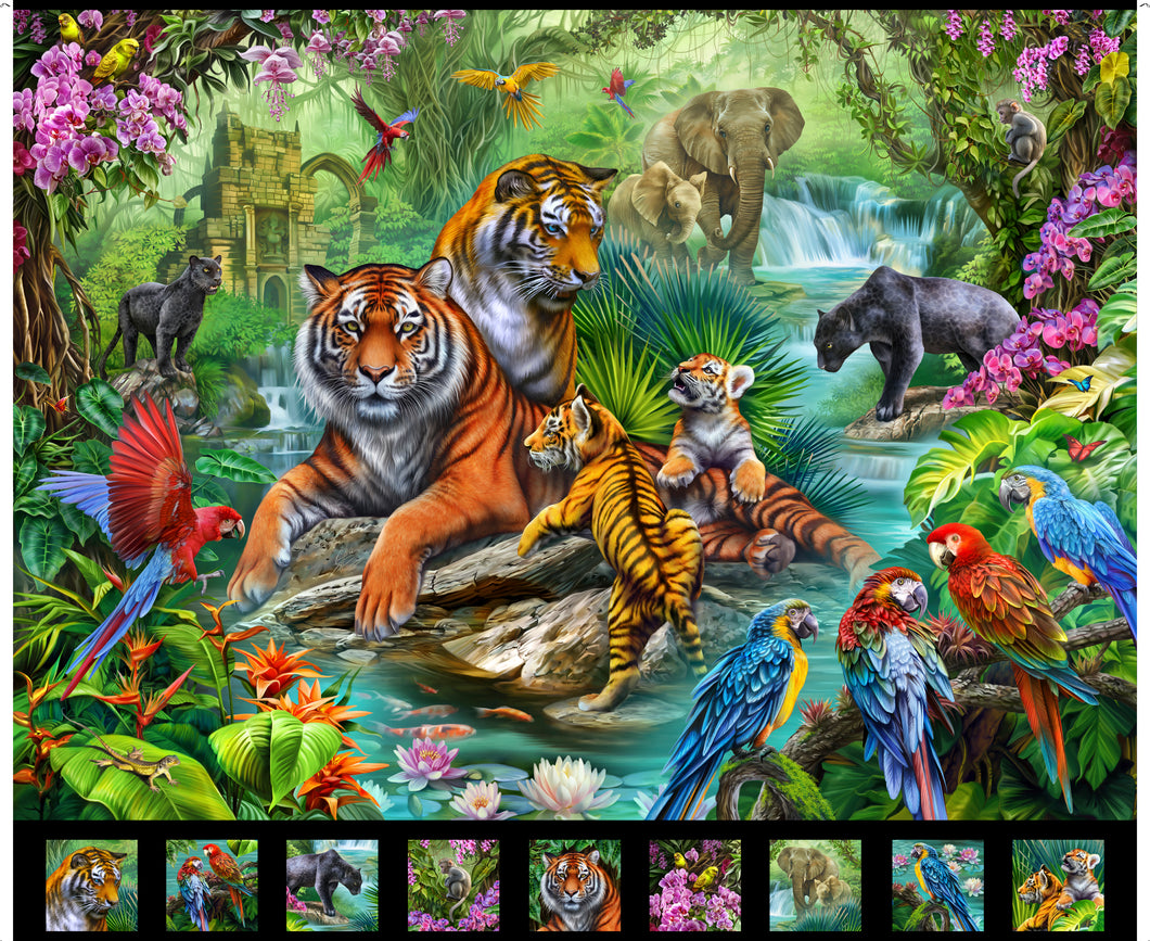 Jungle Paradise from QT Fabrics, Jungle Animal Panel 29908 J, by the panel