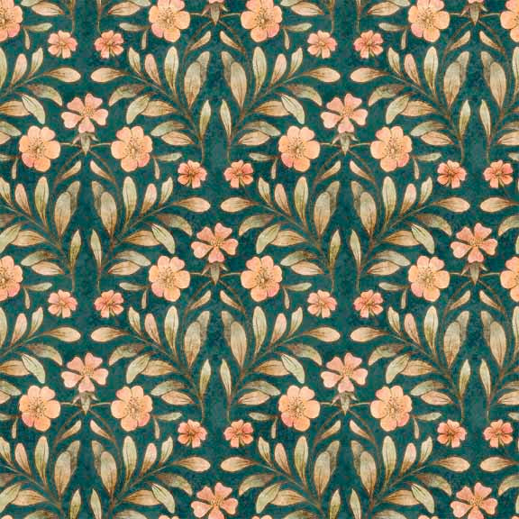 Cotton Tails by QT Fabrics, Set Floral Teal 30083-Q, by the yard
