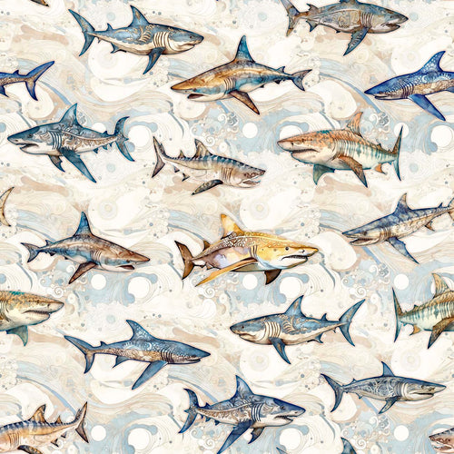 Atlantis by QT Fabrics, Sharks Toss 30691 E, Little Turtle Cottage