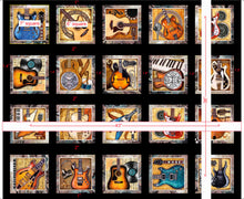 Load image into Gallery viewer, Rock N Roll Fantasy by QT Fabrics, Guitar Picture Patches Panel 30730 J, Little Turtle Cottage
