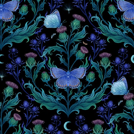 Jardin de Lune Glow from Blank Quilting, Butterflies w/Greenery 3828G-99, Little Turtle Cottage