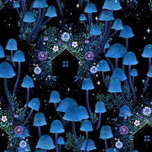 Load image into Gallery viewer, Jardin de Lune Glow from Blank Quilting, Mushrooms w/Houses 3829G-99, Little Turtle Cottage
