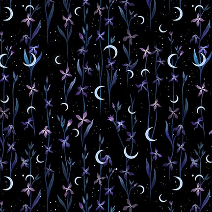 Jardin de Lune Glow from Blank Quilting, Crescent Moons w/Flowers 3830G-99, Little Turtle Cottage