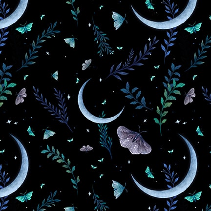 Jardin de Lune Glow from Blank Quilting, Crescent Moons w/Butterflies 3832G-99, Little Turtle Cottage