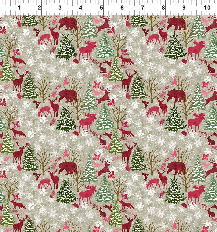 Nature's Winter by Jason Yenter, Forest Animals Red 3NW-1, by the yard