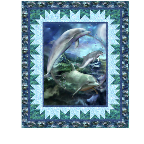 Dazzling Dophins Quilt Top Panel from QT Fabrics KIT 4140A, Little Turtle Cottage