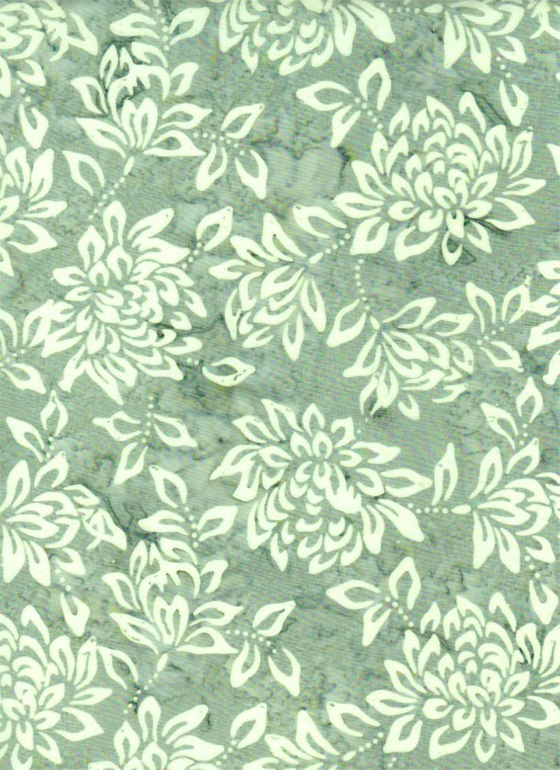 Batik Textiles Remnants of Summer Flower Blooms, Mint Background 4228, by the yard