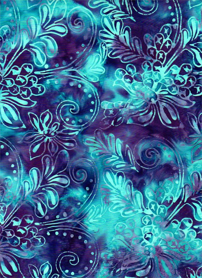 Batik Textiles Serendipity Purple/Aqua Floral Filigree 4509, by the yard