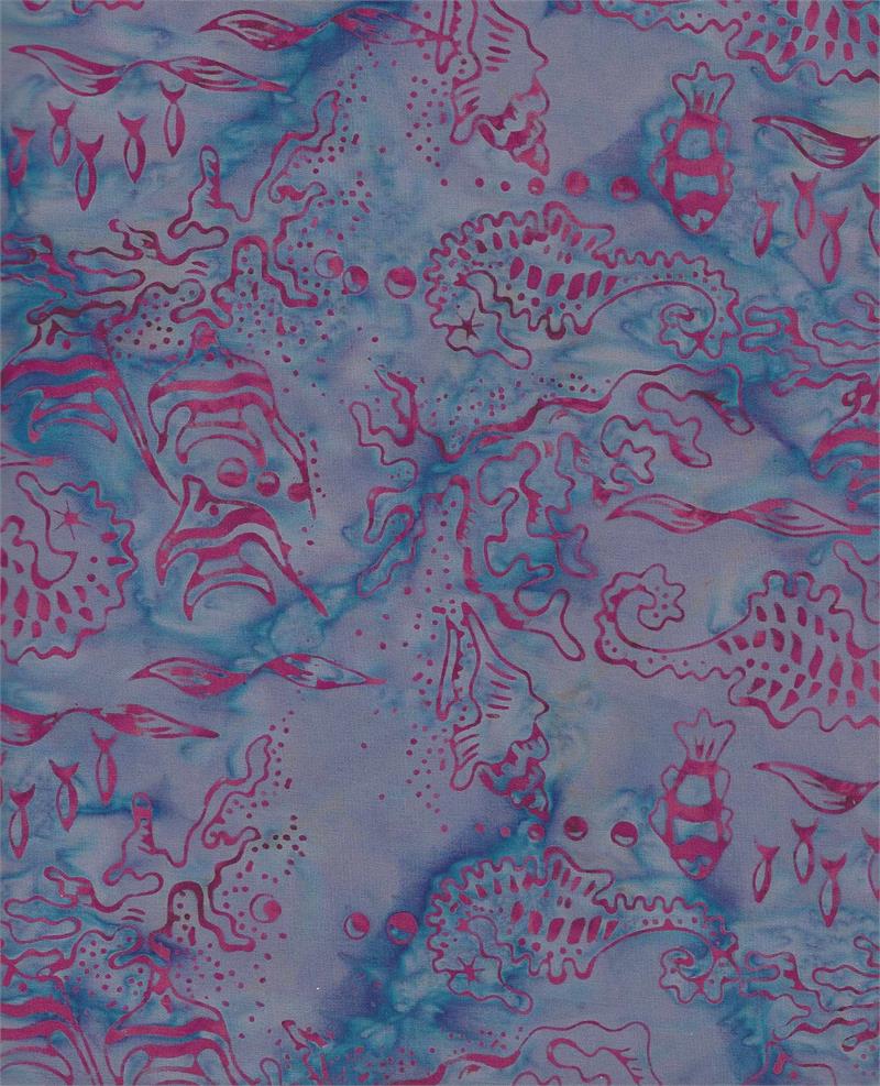 Batik Textiles Bahari Purple Seahorse/Fish Winter Collection 5413, by the yard