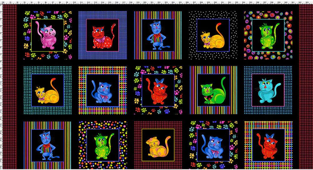 Cool Cats Blocks Panel Black by Loralie Designs® 691-791, by the panel