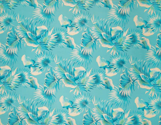 Hawaiian Tropical Airbrushed Tropical Palm Leaves, Turquoise KE-006 Turq, by the yard