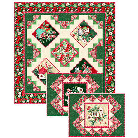 Peppermint Christmas Table Topper & Placemats Kit from QT Fabrics KIT-4273A