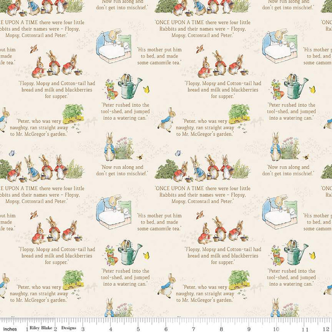 Tale of Peter Rabbit from Riley Blake, Text Cream C14701-Cream, Little Turtle Cottage