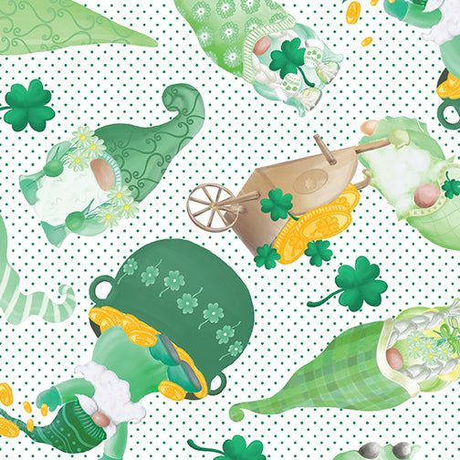 Lucky Gnomes by Kanvas Studio for Benartex Tossed Lucky Gnomes White 12664-09 - Little Turtle Cottage