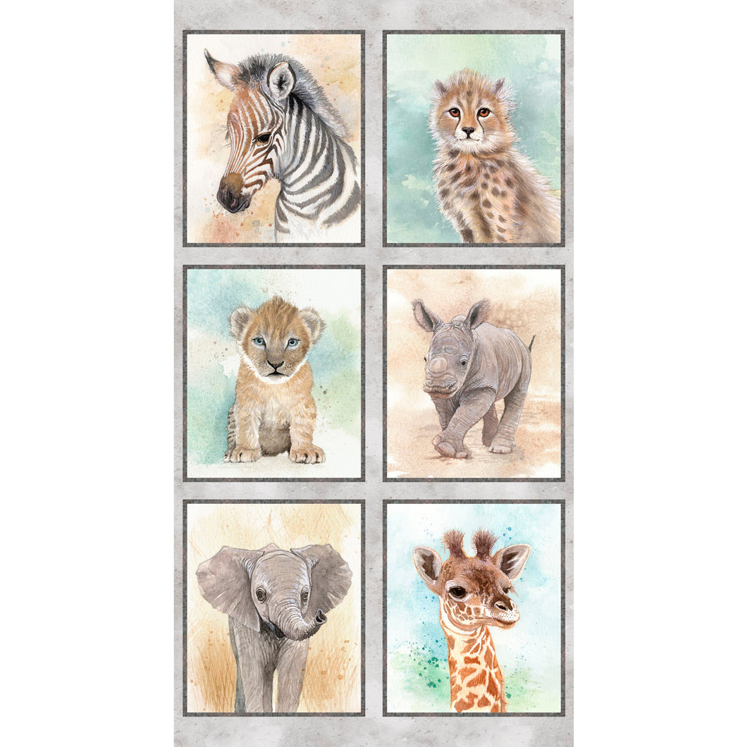 Baby Safari Animals by P&B Panel, 6 Block BSAN-4840-PA, by the Panel