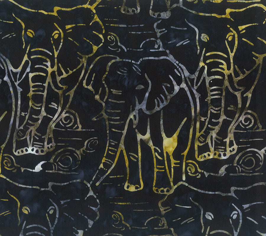 Banyan Batiks On The Wild Side Elephants Black 80943-99 - Little Turtle Cottage