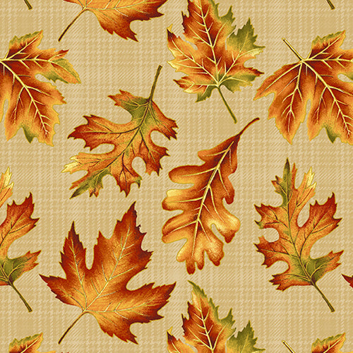 Autumn Elegance from Benartex, Leaf Allover Bisque 1670M 07 - Little Turtle Cottage