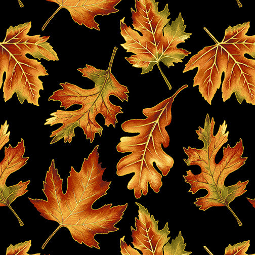 Autumn Elegance from Benartex, Leaf Allover Black Metallic 1670M12B - Little Turtle Cottage