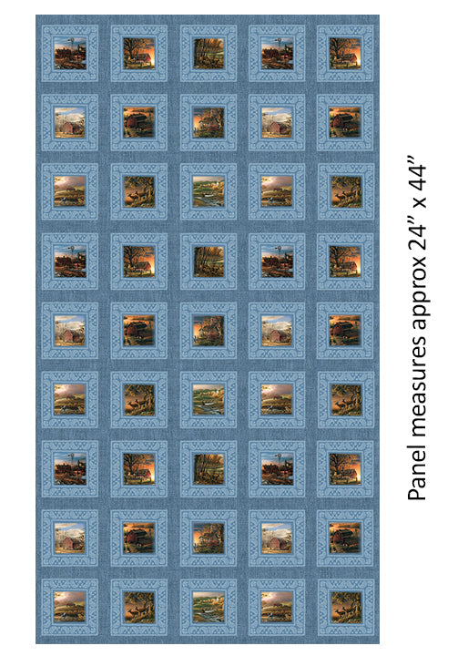 Benartex Homestead Retreat Patch Blue Panel 2109 55 - Little Turtle Cottage