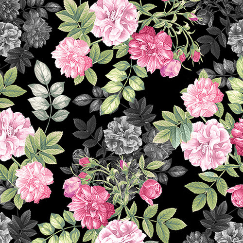 Pearl Ballet by Kanvas Studio for Benartex Floral Romance Black 9838P12B - Little Turtle Cottage