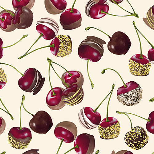 Chocolicious by Kanvas Studio for Benartex, Chocolate Cherries Cream 9850-07 - Little Turtle Cottage