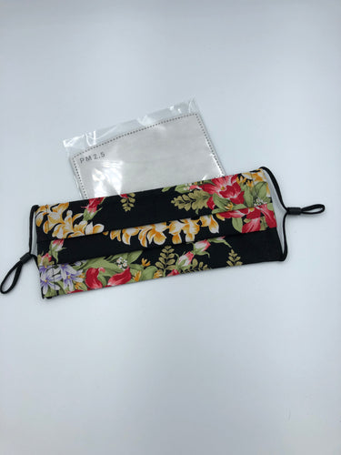 Face Mask 4 layer Pleated - adjustable, with Filter Pocket & Nose Wire, Hawaiian Floral - Little Turtle Cottage