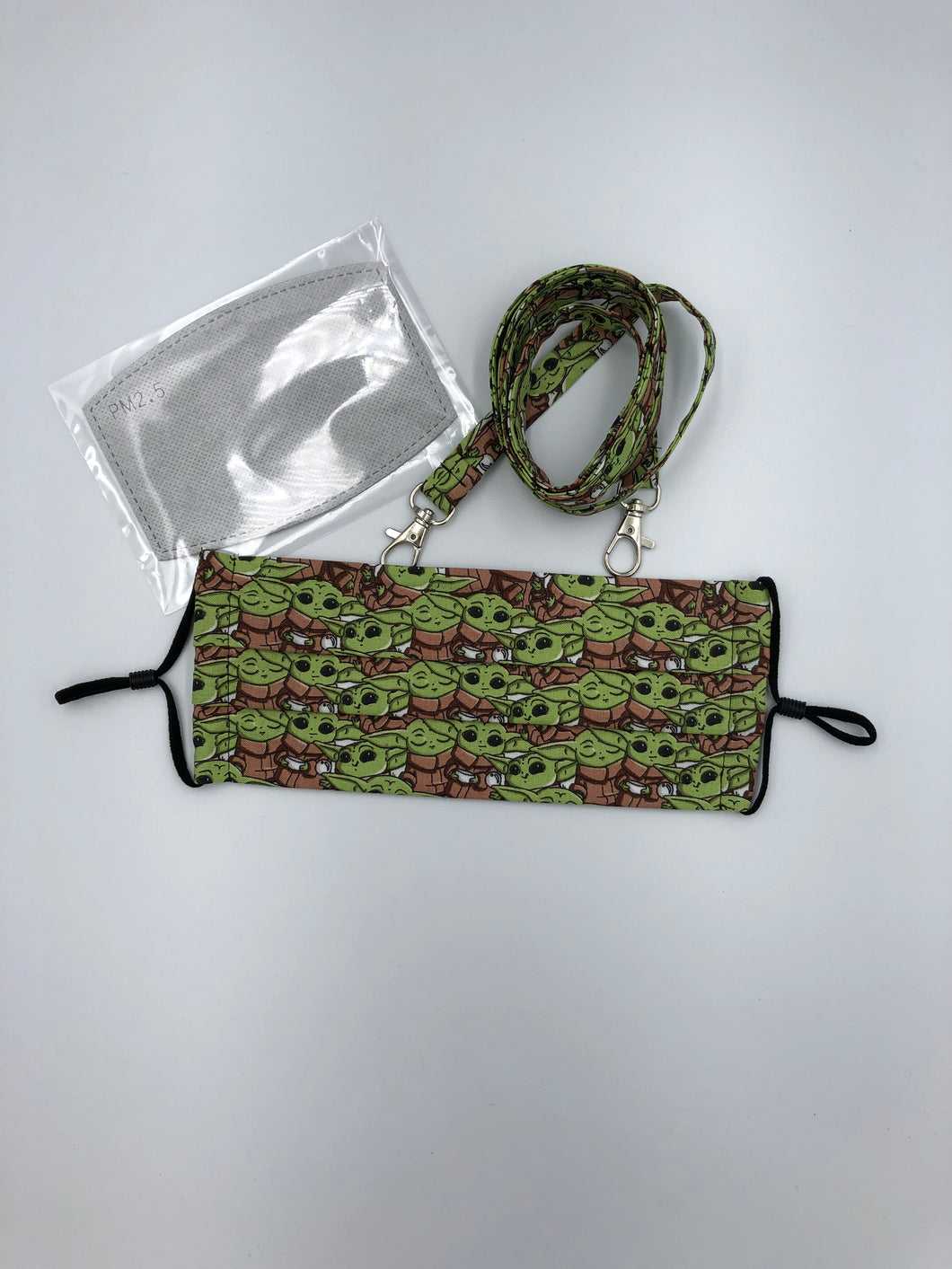 Face Mask 4 layer Pleated - adjustable, with Filter Pocket & Nose Wire, Lanyard, Face Mask 4 layer Pleated - adjustable, with Filter Pocket & Nose Wire, Lanyard, Star Wars Mandalorian Baby Yoda