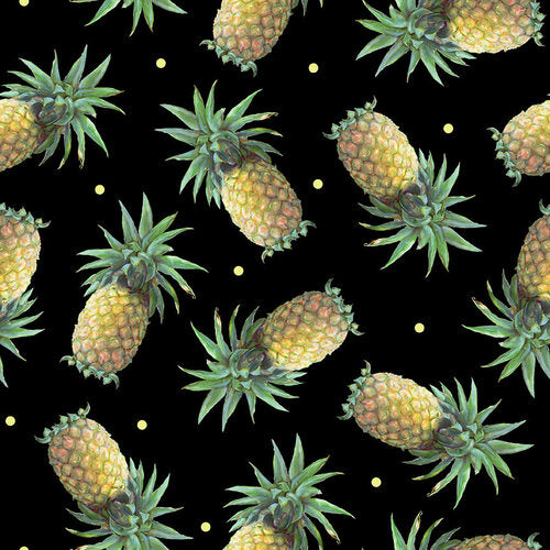 Blank Quilting Fruit For Thought Pineapples Black Digital 1885-99 - Little Turtle Cottage