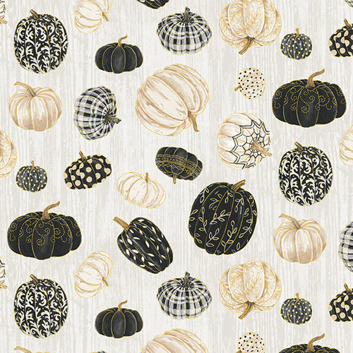 Fall Potpourri by Henry Glass Metallic Tossed Pumpkins Gray 232M-39 - Little Turtle Cottage
