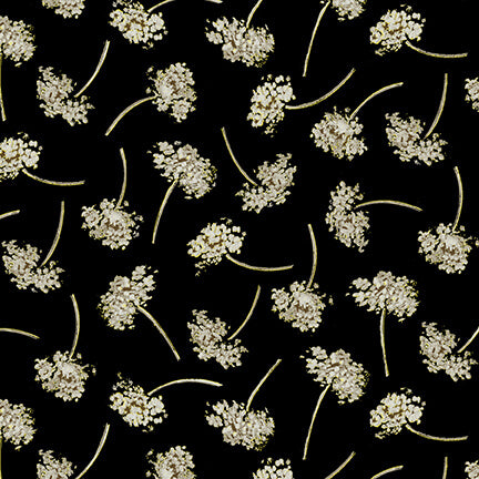 Fall Potpourri by Henry Glass Metallic Tossed Sprig Black 236M-93, by the yard