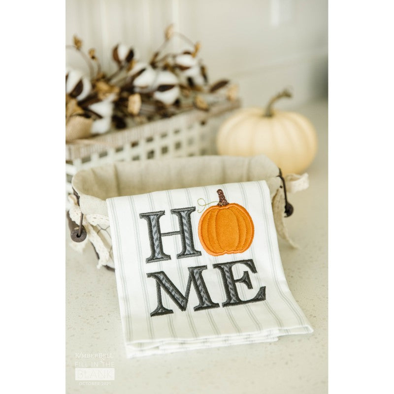 Kimberbell Fill In The Blank Gingham & Stripe Tea Towels + FREE Design October “Welcome Home” set of 2