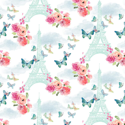 Love is in the Air Eiffel Tower w/flowers & butterflies - Little Turtle Cottage