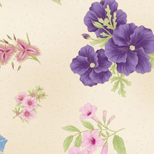Load image into Gallery viewer, Under the Australian Sun Metallic Summer Collection, Cream/Purple Flowers Little Turtle Cottage
