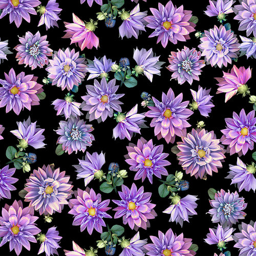 Tina's Garden Digital Tossed Dahlias Light Purple by Clothworks Y3679-26 - Little Turtle Cottage